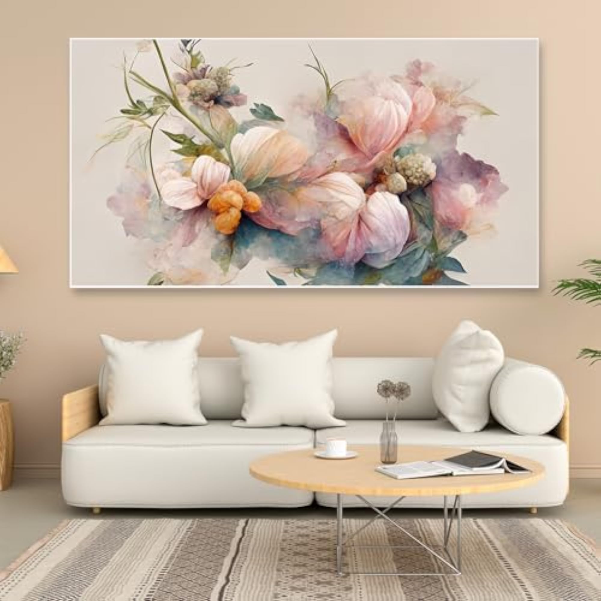Canvas Painting for Wall Decoration, Pink Flowers Art Print