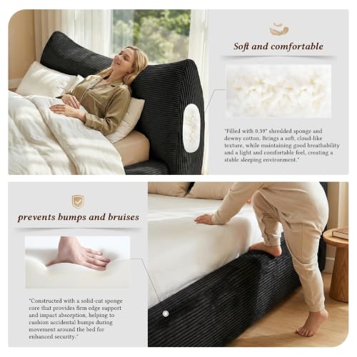 Image of Homkdom Cloud Bed Frame with Headboard,Upholstered Soft King Size Bed Frame Rounded Corner Design,Boucle Bed Frame for Modern Bedrooms Apartments, Guest Rooms,Black