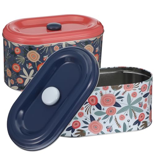 JOUTYFOR 2 Pack Cookie Tins, Cookie Snack Jars with Lid, Decorative Candy Canister, Baking Gift Tins Cute Countertop Tinplate Box for Storing Patisseries, Puff Pastries Craft Supplies, 2 Sizes