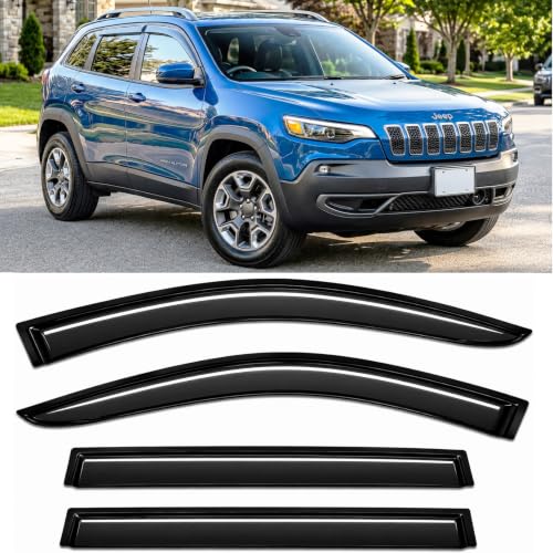 Image of 2014-2023 Tape-On Rain Guards for Jeep Cherokee Side Window Visor Deflectors, KL Latitude Altitude Limited Trailhawk X, Durable Tinted Vent Shades 2015 2016 2017 2018 2019 2020 2021 2022
