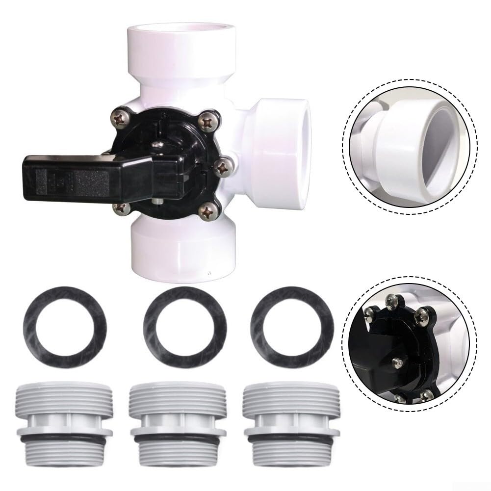 Válvula de bomba de piscina, macho izquierdo de 3 vías, apertura roscada hembra superior de 1.5 pulgadas, válvula de obturador direccional para control de flujo de agua, spa