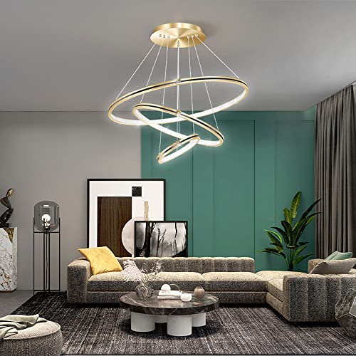 Lustre de salon chic à LED 38W avec suspension dorée et géométrie moderne