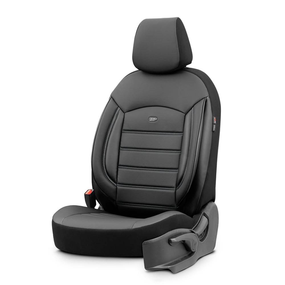 OtoM Housse De Siu00e8ges Universel En Plein Cuir 'Inspire' Noir/Gris - 11-piu00e8ces - Adaptu00e9 Aux Side-Airbags