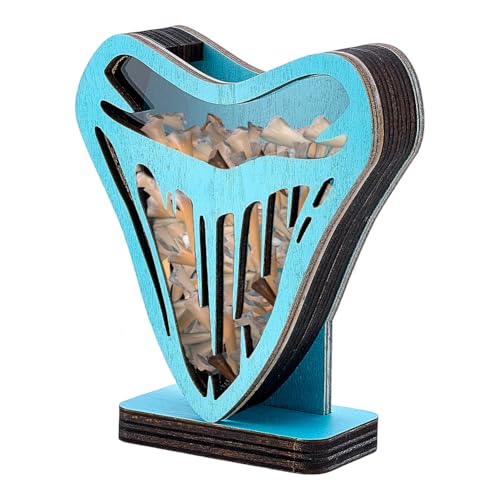PH PandaHall Wooden Shark Tooth Display Case 3.5 x 4.1 inch Blue Shark Teeth Display Box with Clear Window Wooden Shadow Box for Coastal Beach Room Bedroom Home Decoration Birthday Gift for Collectors