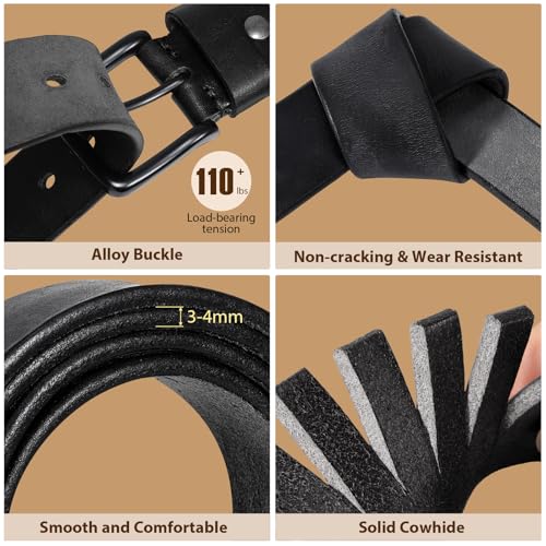 Image of Men's Leather Belt Full Grain Leather Belts for Men Handmade Real Solid Top-Grain Leather Heavy-Duty Work Belt Gifts
