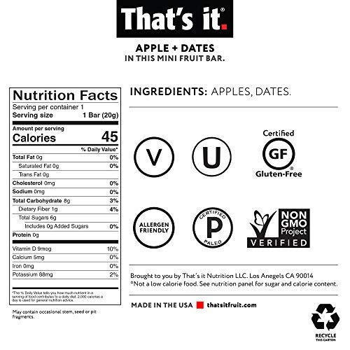 That's it. Mini's-Variety Pack 100% Natural Fruit Bar, High Fiber Vegan, Gluten Free Healthy Snack, Paleo for Children, Adults, Non GMO No Added Sugar, No Preservatives(Date 5 Pack, Strawberry 5 Pack)