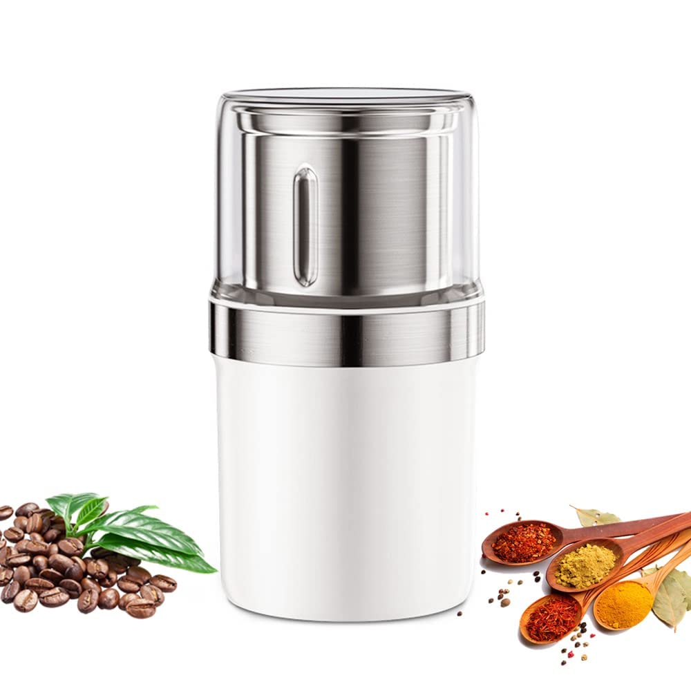 Focustar 粉末 ミキサー 電動 小型 電動コーヒーミル ミルミキサー 胡椒/緑茶/山椒/唐辛子を挽く一台多役 200W ポータブル プロペラ式 ワンタッチで自動挽き 水洗い可能