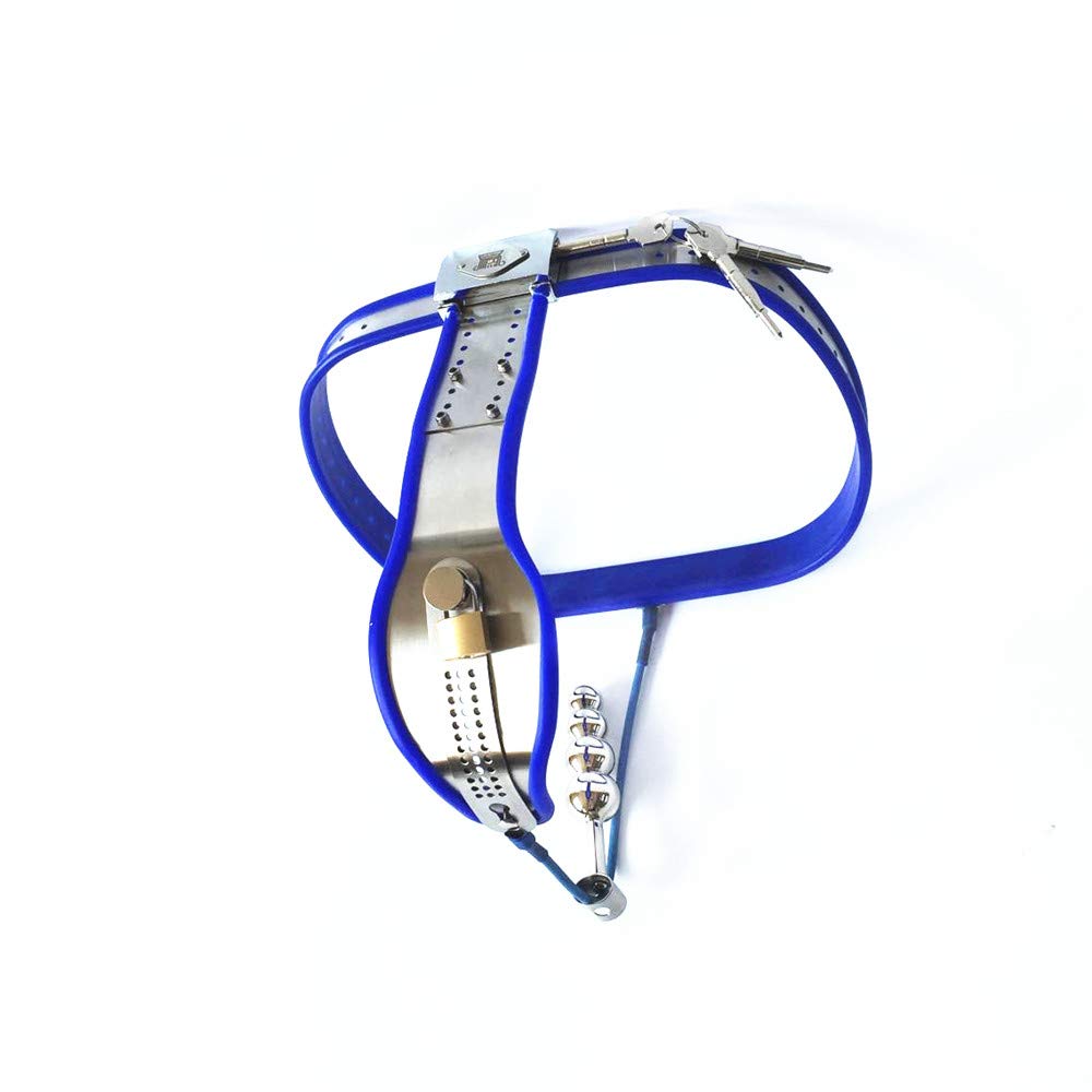 BDSM Cintura di castità invisibile in acciaio inossidabile Donna con metallo 4 sfere Plug anale Tipo T Castità Bondage Mutandine Intimo Cintura di castità Giocattoli sessuali for donne(Blue Bla