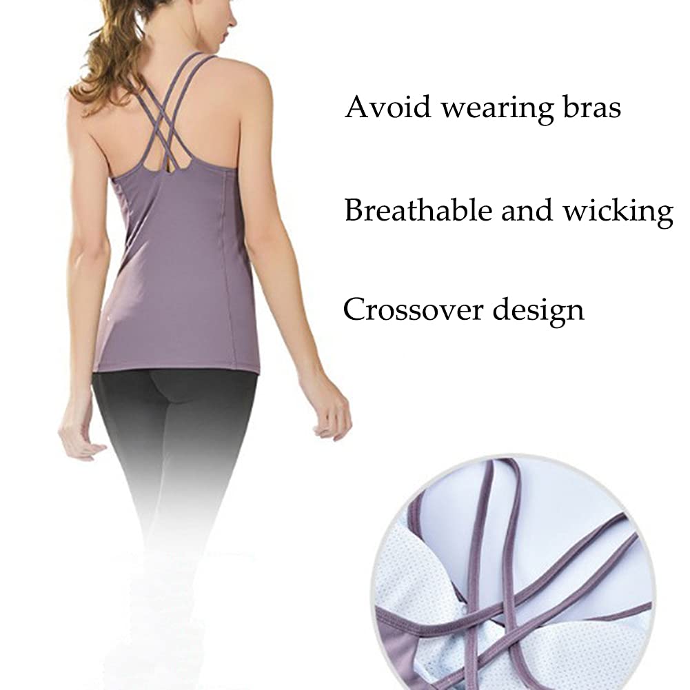 Womens Camisole Sleeveless Vest Yoga Tank Tops with Built in Bra Workout Gym Sports Cami