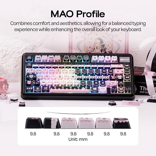 Image of KiiBOOM Cute Cat Keycaps Set, Mao Profile, Cat Shape | PC+ABS Keycap for MX Switch Mechanical Keyboard, Compatible with 60%, 65%, 75%, TKL, 96%, Full-Sized Layout (Meow Bow)