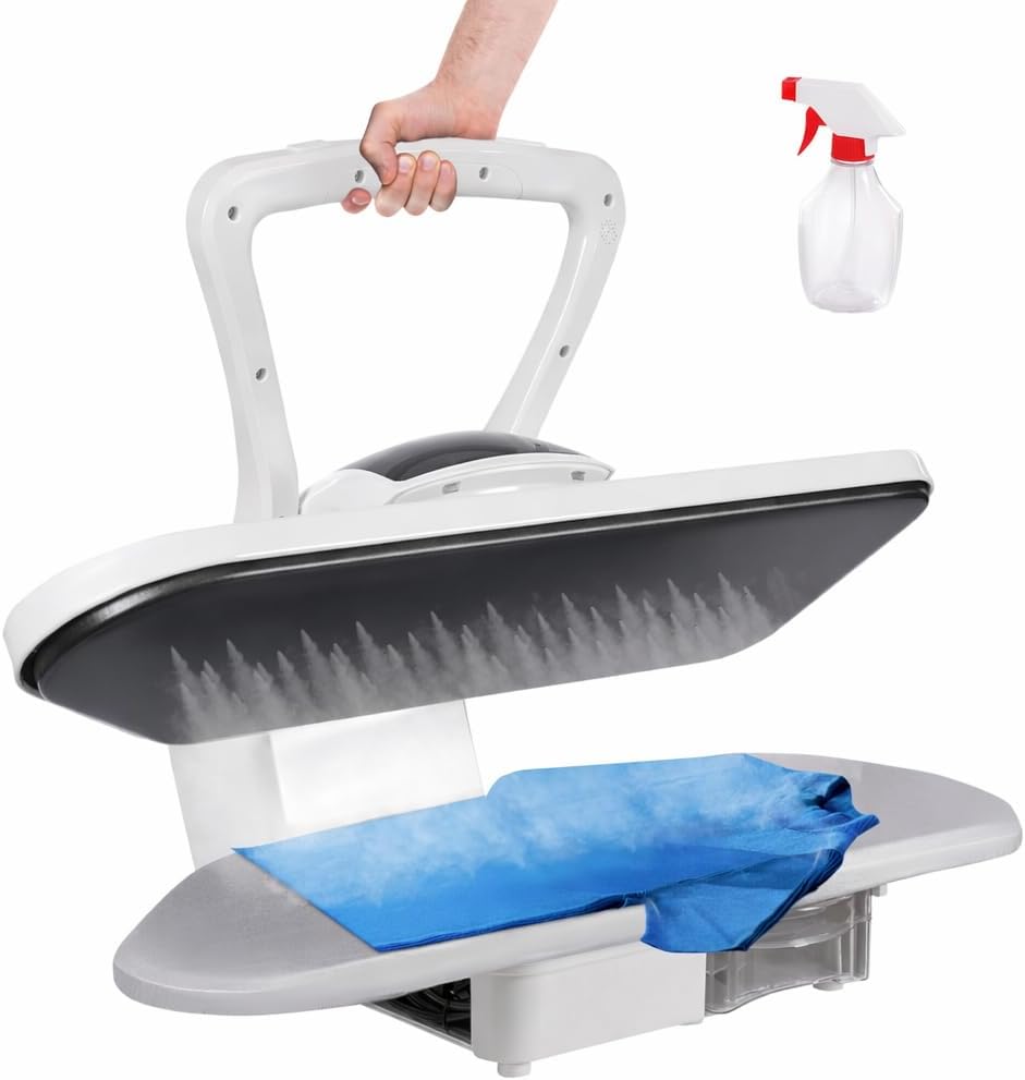 1600W Steam Press for Clothes, Automatic Iron Press Machine with 1L Tank, 5 Fabric Modes for Home, White