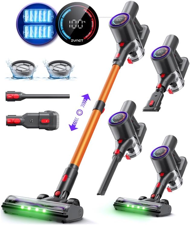 DP2 Aspirapolvere Senza Fili con Doppia Batteria, 45KPa/60Min/500W, Display LED, Asta Telescopica, Autoportante, LED Verde, Scopa Elettrica Senza Fili per Peli Di Animali/Tappeti/Pavimenti Duri