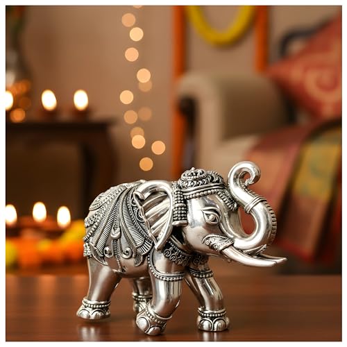 Image of Dev Aastha 999 Pure Silver Plated Elephant Idol Pack of 2 | 7 Inch Vastu & Good Luck Statues for Home Decor, Puja Room & Temple | Divine Altar Showpiece & Auspicious Gift of Blessings.