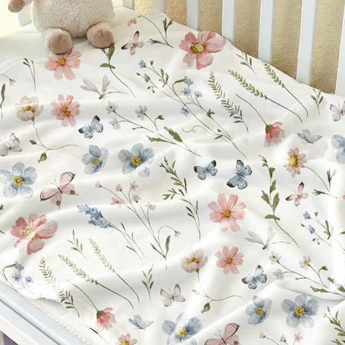 Image of Wildflower Baby Blanket, Soft Flannel Bohemian Newborn Blanket, Cozy Unisex for Boys & Girls, Lightweight Stroller & Crib Blanket 30x40