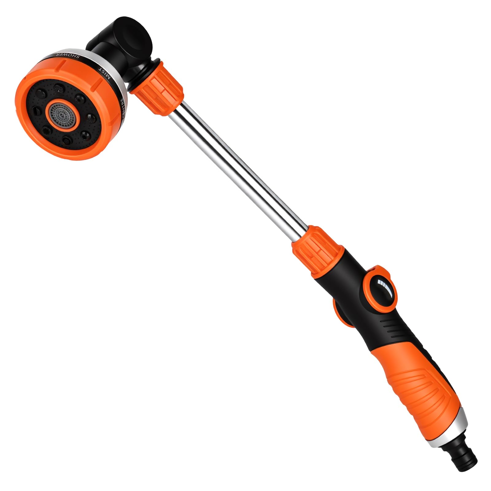 Watering Lance Garden Hose Pipe Spray Gun Long Handle with 8 Spray Patterns,180° Rotating Extended Spray Nozzle Hose Wand for Hanging Basket, Plants Lawns Watering, Pets Shower, Car Wash (Orange)