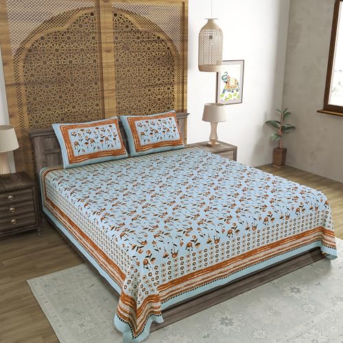 Image of BLOCKS OF INDIA Hand Block Printed 200 TC Cotton Super King Size Bedsheet(106 x 106) | Pack of 1, Batik Grey