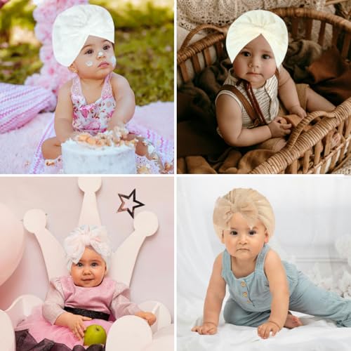 FZBNSRKO 4 Pcs Baby Turban Hats with Bow,Infant Headwraps Baby Hat with Bow Newborn Nursery Hospital Caps Headwraps for Baby Girls Boys Infants Toddlers4