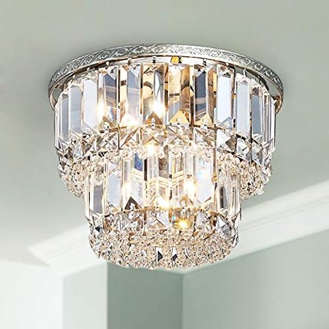 Saint Mossi K9 Crystal Chandelier with 3 Lights and 2-Tier,Modern Flush Mount Ceiling Light Fixtures Modern Chandelier for Bedroom,Dining Room,Livingroom,H9 x D10 Cover