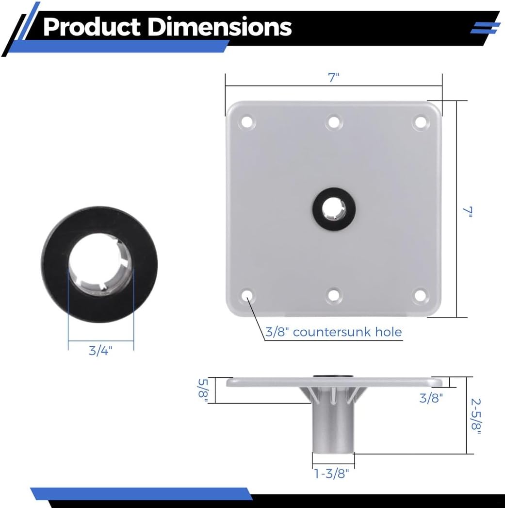 Generic 7×7 Boat Seat Base With 3/4 Pin Post Socket, Aluminum Alloy Marine Boast Seat Bracket, Heavy Duty Boat Seat Pedestal, Corrosion-Resistant Cabin Seating Accessories For Most Boat Seat Mount