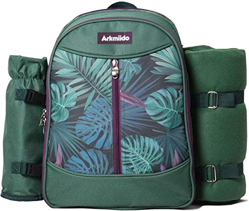 Zaino Da Picnic Per 4 Persone - Con Posate, Scomparto Isotermico E Coperta Impermeabile, Verde - Foto 10