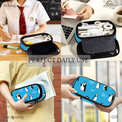 Image of Yekiua Penguin Pencil Holder Antarctic Cute Cartoon Animal Big Capacity Pencil Case Multi-Purpose Makeup Pouch For Office College Adult
