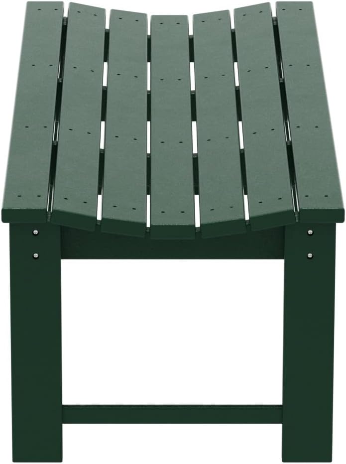 WO Home Furniture Outdoor 46" Backless HDPE Adirondack Bench, Poly Lumber Seat for Patio, Backyard, Balcony, All Weather Resistant with UV Protection, Dark Green