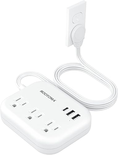 Miniatura 8 de Cable de extensión plano de 15 pies detrás de muebles, cable ultra delgado debajo de la alfombra, alfombra, puerta, barra de alimentación larga con