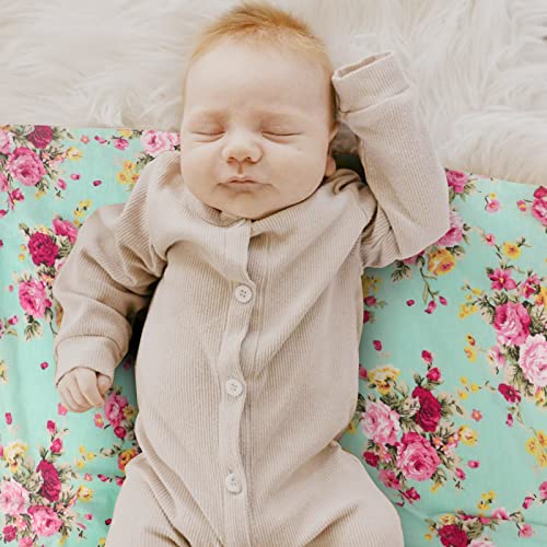Image of DRESHOW BQUBO 1 Pack Newborn Floral Receiving Blankets Newborn Baby Swaddling with Headbands or Hats Sleepsack Toddler Warm Shower Gift