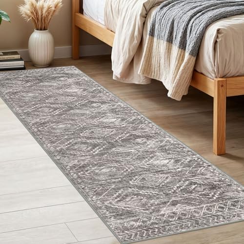 KILOCOCO Boho Kitchen Runner Rug 2x6 Washable Runner Rug, Soft Runners for Hallways Non Slip Printed Distressed Laundry Room Rug, Low-Pile Rug for Entryway/Bedroom/Living Room, Taupe