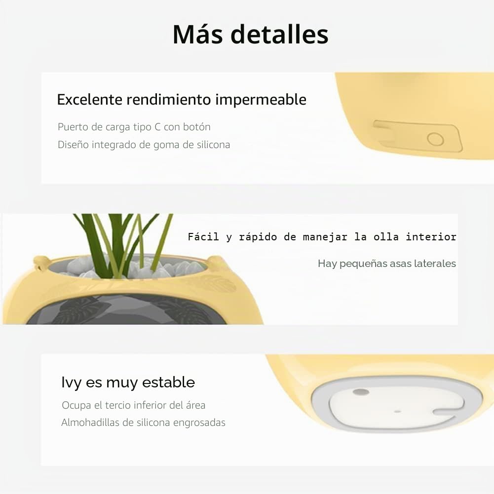 Linda Maceta Inteligente Interactiva, Multifuncional, Inteligente, Macetas de 10 cm para Interiores, Adecuado Como Regalo, Para Suculentas y Otros (Amarillo)