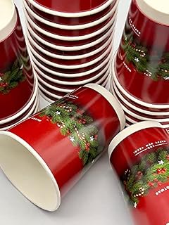 HOT BARGAINS 12oz Christmas Tree Theme Double Wall Insulated Disposable Kraft Paper Coffee Cups for Chocolate Tea, Espresso, and Cold Drinks (1)