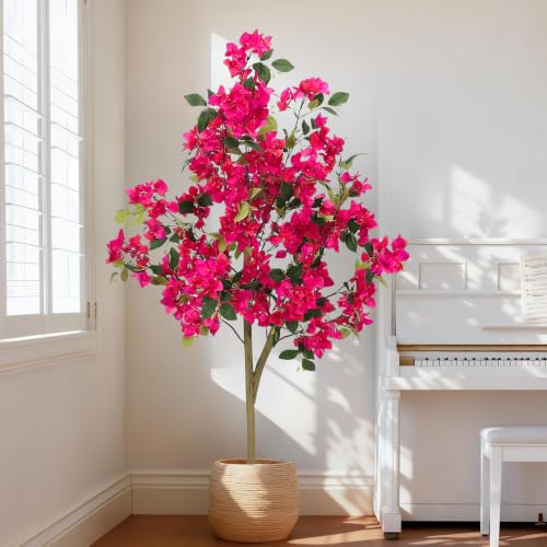 Image of ARICK DECOR 5Ft Artificial Bougainvillea Tree with Pot | Realistic Faux Pink Flowering Plant | Large Silk Flower Tree for Living Room, Home, Office & Indoor Decor | 5 Feet Tall Floor Plant (Pink)