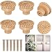 Rattan Möbelknöpfe Schrankknöpfe Schubladenknöpfe Kommodenknöpfe Boho Deko für Dresser Vintage Schubladenschrank Küchenschränke, handgefertigt Holz Griffe Türknauf Schrankgriffe (6 Stück)