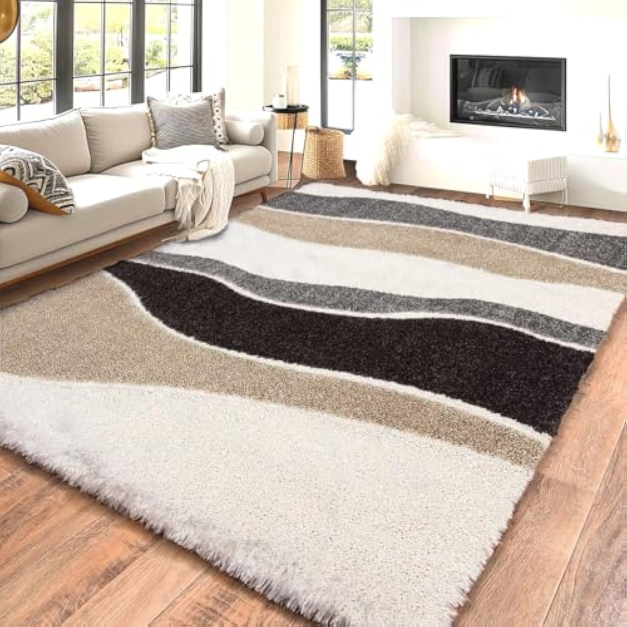 Modern Shaggy Runner Carpet, Stylish Long Rug for Bedroom Hallway