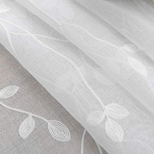 Alifish Pastoral Emberidered Tree Leaves Rod Pocket Decorative Home Fashion Sheer Curtians Window Treatment/Gauze/Voile/Tulle/Drapes For Living Room/Dining Rom 1 Panel W39 X L63 Inch #TOP5