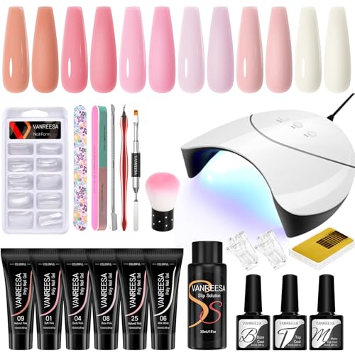 VANREESA 6 Colores Kit Uñas Acrilicas, Set Manicura con U V Lámpara Gel Constructor Uñas con Mate Top Base Coat, Regalos para Mujeres