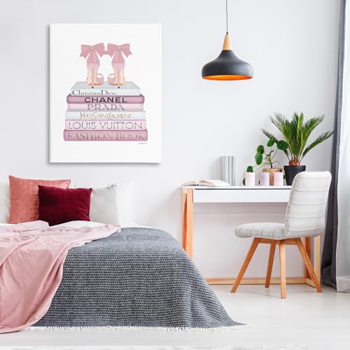Image of Pastel Pink Heels Books Glam, 36 x 48 Inch Canvas Wall Art | Stupell Industries . By Amanda Greenwood . Ready to hang . Chic gift for readers and fashion lovers . Made in USA