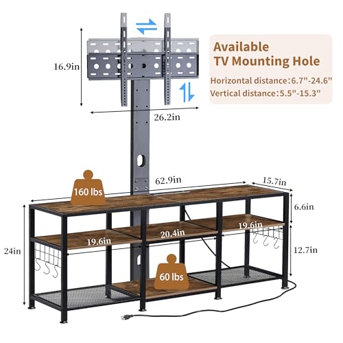 Image of VECELO TV Stand with Mount and Power Outlet, Height Adjustable Entertainment Center with Storage Shelves for 32 /55 /65 /70 /75 inches Televisions, Console Table for Living Room, Bedroom, Rustic Brown