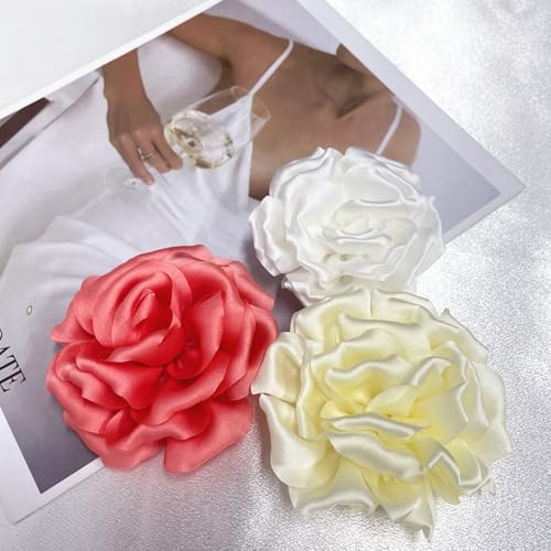 Image of Dainty Peony Rose Flower Brooches Lapel Pins Delicate Elegant Fabric Flowers Brooch Pin for Women Flower Corsage for Wedding Party Accessories Jewelry Gifts100mm