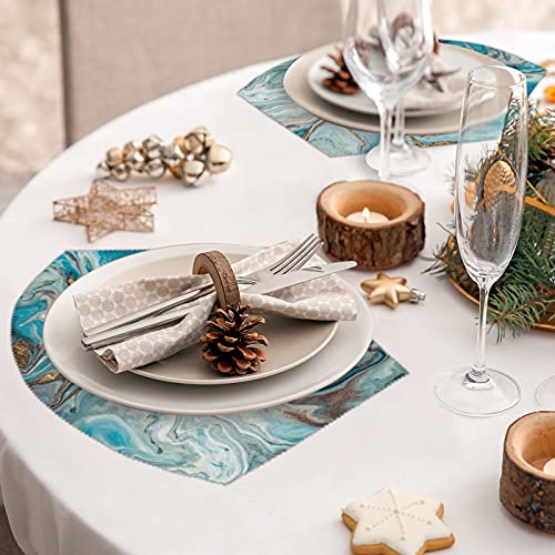 Turquoise Abstract Marble Swirl Round Table Placemats Set Of 5 Wedge Table Mats Washable Heat Resistant Place Mat For Dining Table Kitchen Farmhouse Restaurant #TOP7