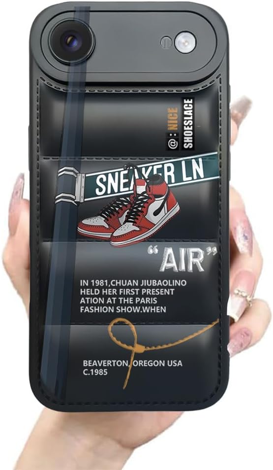 Ins Off Sports Shoes Brand Puffer Phone Case Compatible with iPhone 17 Air Case 6.5 inch, Sneakers Aesthetic Graphics White Label Soft Silicone Rubber Shockproof Full Body Drop Protection Cover