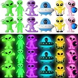 CroBlissful El juego de 25 figuras luminosas de extraterrestres pequeñas figuras extraterrestres incluye 6 estilos que brillan en la oscuridad, pequeñas estatuas alienígenas para Halloween, relleno de