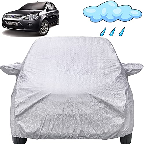 Image of Fiesta Waterproof Car Cover with Mirror Pockets, Shinning Silver Design, Non Woven Fabric,Triple Stitched, Compatible with Ford Fiesta Car Cover (2008 to 2016), Fiesta Car Accessories