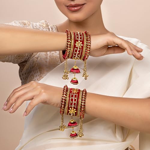 Image of Peora Velvet Silk Thread Kundan Studded Chuda Bangles Set Gift for Women