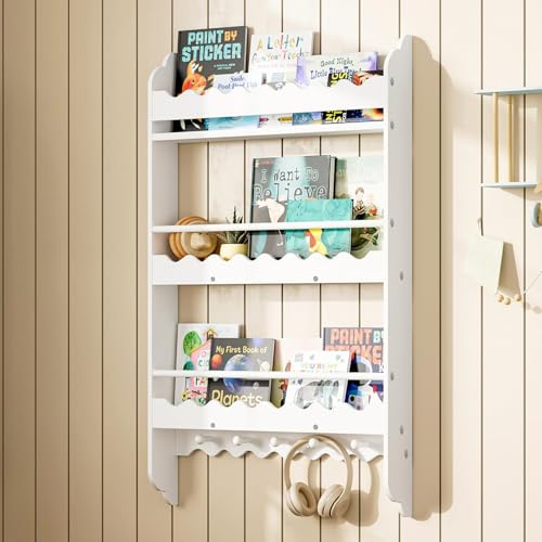 Treocho Kids Bookshelf, 3-Tier Wall Mounted Book Shelf, Kids Bookshelf