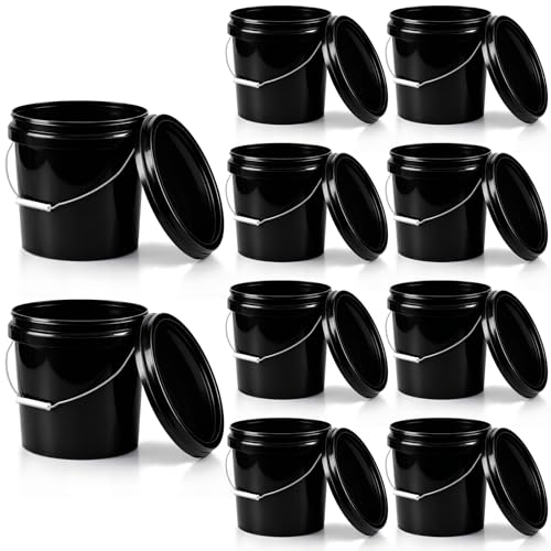 Image of Mumufy 10 Pcs 3.5 Gallon Round Food Grade Bucket with Lid Plastic Buckets Pail with Handle Lid Heavy Duty Buckets for Storing Dry Food Charcoal Camping Fishing(Black)