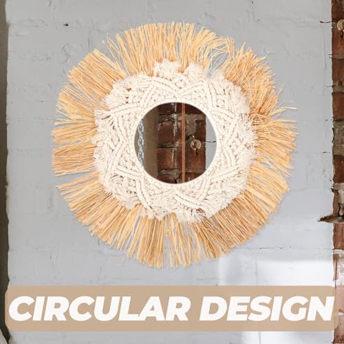 Miroir rond en corde fait main : artisanat bohème chic en raphia - 7