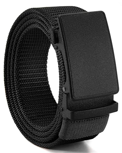 CHAOREN 1.5 Nylon Ratchet Belts for Men - Black Adjustable Casual Work Belt with Slide Buckle - Trim to Fit