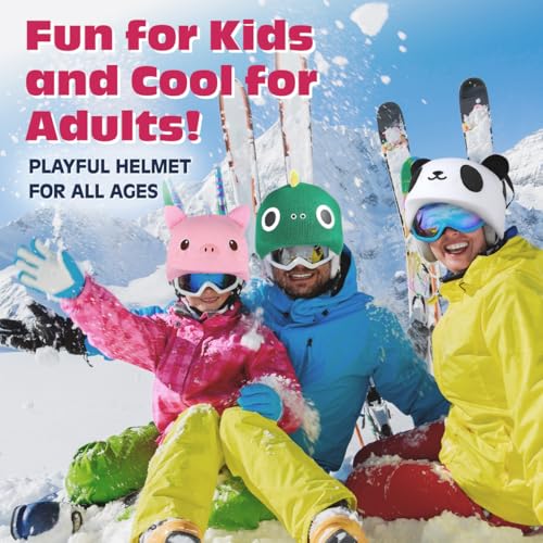 YCONNECT Ski Helmet Cover - for Helmets of Ski, Snowboard, Skateboard, Bicycle - Knitted Helmet Covers for Skiing, Paragliding - Fun Funny Gifts for Kids & Adults (White Panda