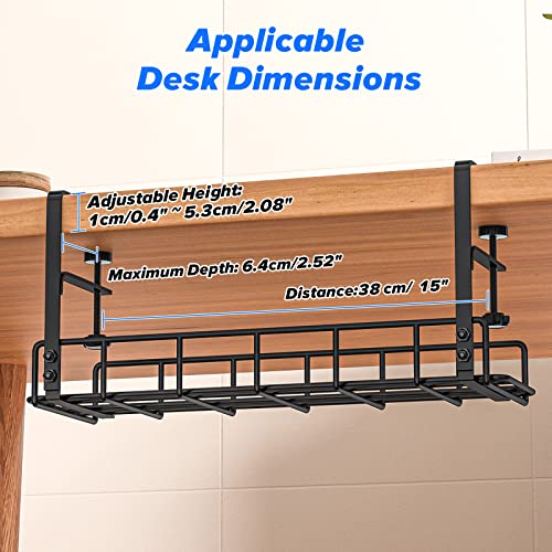Under Desk Cable Management Tray -2 Pack, Upgraded Long Arm Clamp, Inward Or Outward,Cord Organizer For Desk,Desk Wire Management,Under Table Cable Management Rack,Desk Cable Organizer,Fits Most Table #TOP5